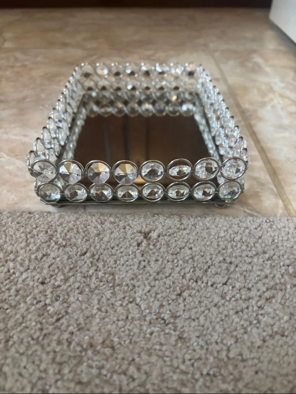 Crystal Accent Decorative Vanity Tray - Clear/Silver